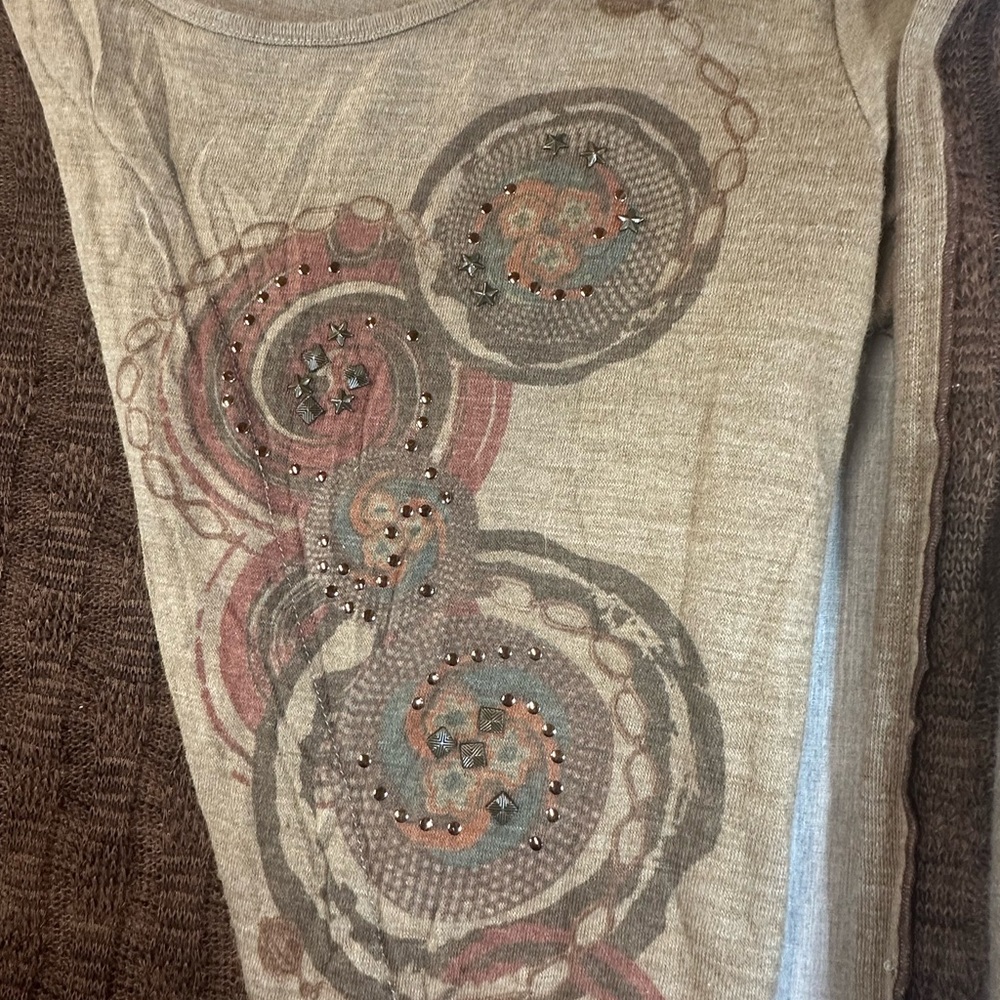 Jack and Jinger Brown and Cream Long Sleeve Boho/Artsy Dress - Picture 3 of 12